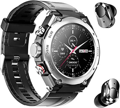 Умные часы 2 в 1 с наушниками, фитнес-трекером, пульсометром и датчиком уровня кислорода в крови, монитором сна, сенсорным экраном HD, совместимым с iPhone и телефонами Samsung на базе Android T92 (серебристый) 1000013239