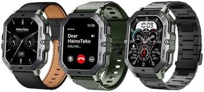 Смарт-часы HainoTeko SQ18 с тремя парами ремешков и беспроводным зарядным устройством для мужчин и мальчиков, устойчивые к царапинам (зеленые) 1000013241