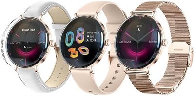 Водонепроницаемые смарт-часы HainoTeko HainoTeko-18 с круглым AMOLED-дисплеем, поддержкой Bluetooth-звонков, тремя парами ремешков и зарядным кабелем, разработанные для женщин (золотые) 1000013275