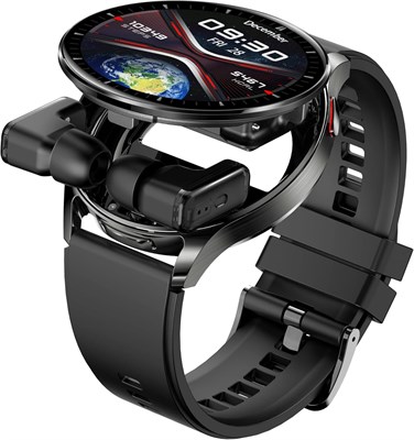 Умные часы Porodo Pulse с черным циферблатом, наушниками и черным кожаным ремешком 1000013294