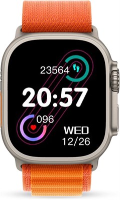 Умные часы Nu Republic Creed Ultra с 2-дюймовым HD IPS-дисплеем, функцией звонков по Bluetooth, монитором состояния здоровья и голосовым помощником на базе искусственного интеллекта с одним дополнительным ремешком (серебристый/оранжевый) 1000013374