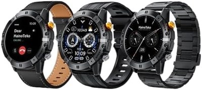 Смарт-часы HainoTeko RW58 Executive Round с дисплеем, устойчивым к царапинам, тремя ремешками и беспроводным зарядным устройством для мужчин и мальчиков (черные) 1000013408