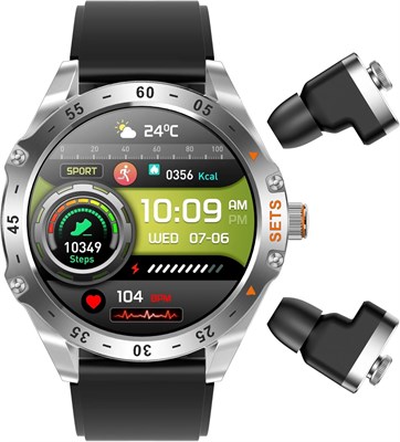 Умные часы Porodo Hype с черным циферблатом, наушниками и коричневым кожаным ремешком 1000013578