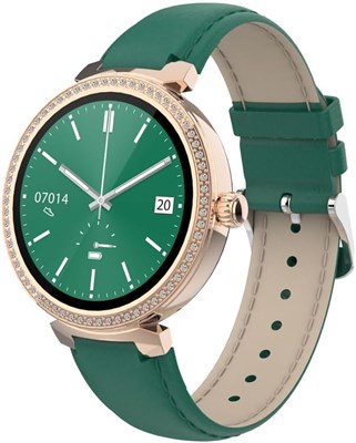 Умные часы Porodo Belle Lady с циферблатом из розового золота и зеленым ремешком 1000013640