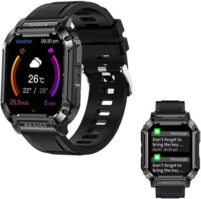 Смарт-часы NK36 для мужчин и женщин (2024) — сенсорный HD-экран 1,83 дюйма, Bluetooth-звонки, водонепроницаемость IP67, пульсометр и датчик сна, фитнес-трекер, аккумулятор на 4 дня, магнитная зарядка 300 мА·ч (чёрный) 1000013681