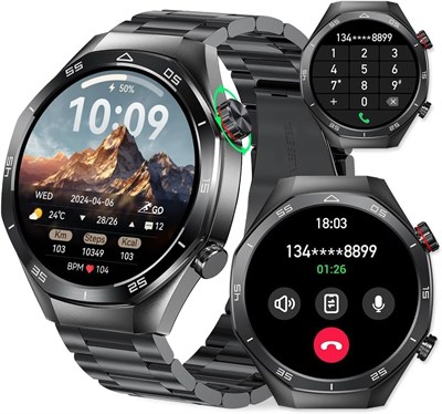 Мужские смарт-часы с сенсорным HD-экраном 1,52 дюйма — водонепроницаемость IP67, звонки по Bluetooth, круглосуточный мониторинг пульса, артериального давления и сна — совместимы с Android и iOS (черные) 1000013732