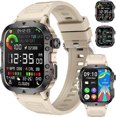 Спортивные умные часы с водонепроницаемым Bluetooth-звонком для мужчин и женщин, монитором артериального давления и пульса (бежевый) 1000013795