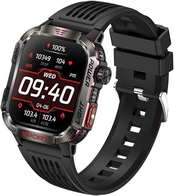 Смарт-часы Moxedo Warrior Bluetooth, 2-дюймовый IPS HD-дисплей, фитнес-часы военного класса, прямые вызовы, ёмкий аккумулятор 600 мА·ч, Android и iOS, водонепроницаемость IP68 со светодиодной вспышкой — чёрный цвет 1000013820