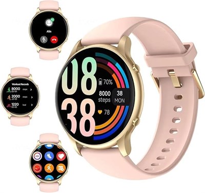 Модные круглые смарт-часы с сенсорным экраном для женщин, фитнес-трекер, возможность принимать и совершать звонки, монитор сна и уровня кислорода, шагомер, пульсометр, совместимость с Android и iPhone, водонепроницаемые 1000013851