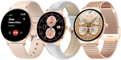 HainoTekoGermany HainoTeko-5 — супертонкие умные часы с круглым AMOLED-дисплеем, водонепроницаемым голосовым помощником на базе искусственного интеллекта и тремя парами ремешков для женщин (золотые) 1000013856