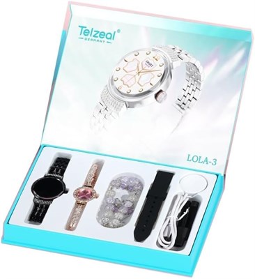 Умные женские часы Telzeal LOLA3 Round с аналоговыми часами и дополнительным ремешком (черные) 1000013885