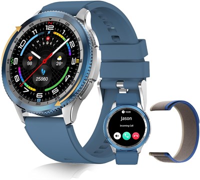 Смарт-часы PEJE с вращающимся циферблатом, умные часы для мужчин (ответ на вызов/совершение звонков), экран AMOLED 1,43 дюйма, более 123 спортивных режимов, водонепроницаемые часы 3 атм, с датчиком SpO2/пульса/сна, совместимые с Android iOS (синие) 1000013914