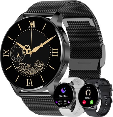 Умные часы JUBUNRER для женщин и мужчин, умные часы-телефон с сенсорным экраном HD 1,34 дюйма, фитнес-часы, круглые водонепроницаемые шагомер, монитор менструального цикла, подарки для Android IOS [3 полоски] 1000013935