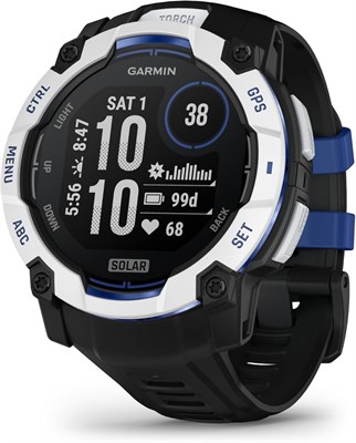GARMIN Instinct® 3 –50 мм, цвет Whitestone, с чёрно-синим силиконовым ремешком | Умные часы с солнечной батареей и неограниченным временем автономной работы | Прочная конструкция, встроенный фонарик, интеллектуальные уведомления 1000013983