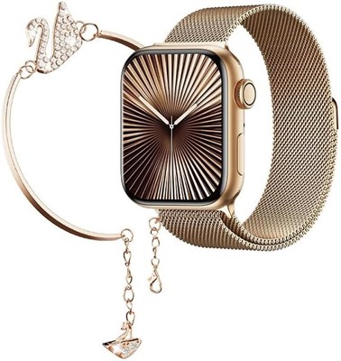 Умные часы HainoTeko SQ-16 Mini Series 10 с AMOLED-дисплеем, стильным браслетом, тремя парами ремешков и зарядным кабелем, разработанные для женщин (золотой) 1000014090