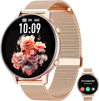 Смарт-часы Hwagol [Call/Metal Slim] совместимы с Android и iPhone, 1,43-дюймовые смарт-часы с микросферическим AMOLED-дисплеем для женщин, водонепроницаемый IP68, фитнес-трекер, шагомер/монитор сна/пульса 1000014116