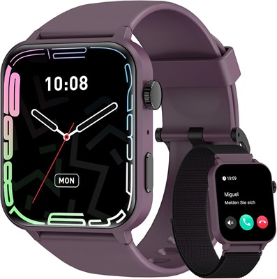 Смарт-часы IOWODO для мужчин и женщин (приём и совершение звонков), голосовой помощник, фитнес-часы с дисплеем 1,85 дюйма, пульсометром SpO2 и датчиком сна, более 100 видов спорта, водонепроницаемые смарт-часы со счётчиком шагов IP68 для iOS и Android 1000014168