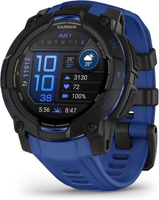 GARMIN Instinct® 3 – 45 мм, черный с ремешком Bolt Blue/Black | Яркий 1,2-дюймовый AMOLED-дисплей умных часов с временем автономной работы до 18 дней | Прочная конструкция со встроенным фонариком и интеллектуальными уведомлениями 1000014180