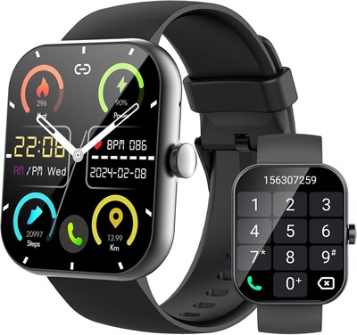 Смарт-часы (приём и совершение звонков), 1,96-дюймовые HD-часы для мужчин и женщин, фитнес-трекер с пульсометром, датчиком сна и SpO2, шагомером, более 100 спортивных режимов, водонепроницаемость IP68, трекер активности для iOS и Android 1000014198
