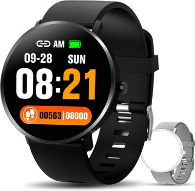 Умные часы для женщин, фитнес-часы для мужчин с датчиком артериального давления, температуры, пульса, сна, фитнес-трекер с сенсорным экраном, водонепроницаемые умные часы для женщин и мужчин, черные/серые 1000014251