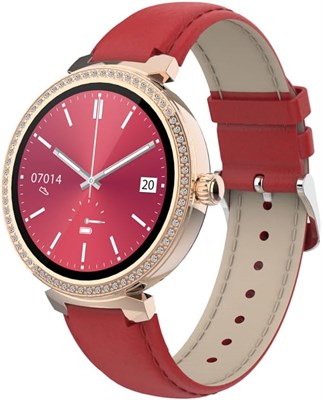Умные часы Porodo Belle Lady с циферблатом из розового золота и красным ремешком 1000014292