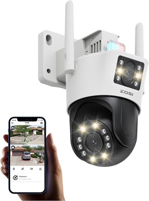 Уличная WiFi-камера ZOSI 4 Мп + 4 Мп с двумя объективами, беспроводная камера видеонаблюдения с двумя объективами, цветным ночным видением, обнаружением людей и транспортных средств, автоматическим слежением, C298 Pro 1000014359 - фото 558399
