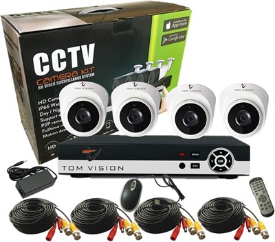 Комплект видеонаблюдения Tomvision 4-канальный AHD 1080P/2.0MP с гибридной системой видеонаблюдения 5-в-1 1080N DVR с 4 пластиковыми купольными камерами для помещений, системой сигнализации и домашней безопасностью P2P Cloud 1000014455 - фото 558839