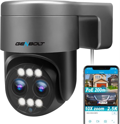 Уличная камера видеонаблюдения GENBOLT 2.5K PTZ WiFi с поддержкой PoE, двухобъективная камера видеонаблюдения для дома с 10-кратным гибридным зумом, IP-камера с цветной ночной съемкой 4 МП, автоматическое отслеживание и обнаружение гуманоидов (2,4 и 5 ГГц 1000014524 - фото 559160