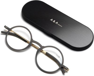 Очки для чтения A&A, блокирующие синий свет, игровые очки для компьютера, антибликовые, с тонким корпусом и магнитом, с защитой от ультрафиолета, для мужчин и женщин, серая оправа и матовый золотой наконечник 1000016997