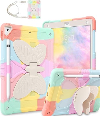 Чехол AVAKOT для iPad Air 2, iPad 9.7 (2017/2018) и iPad Pro 9.7, чехол для iPad 5/6 поколения, прочный, ударопрочный, защитный чехол для планшета 2 в 1 для девочек и женщин с подставкой и держателем для стилуса, радужно-розовый 1000018607