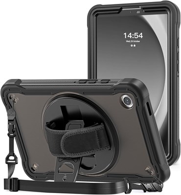 Ударопрочный чехол ProCase для Galaxy Tab A9 8,7 дюйма (2023), прочный, с вращающейся подставкой, ремешком на руку/плечо, защитой для детей, для планшета Galaxy SM-X110 (черный) 1000018619