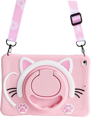 Чехол для планшета Samsung Galaxy Tab S6 Lite 10,4 дюйма 2022/2020 (SM-P610/P613/P615/P619) с поворотной подставкой на 360°/ручкой/плечевым ремнем, ударопрочный силиконовый чехол с милым котом (розовый) 1000018655