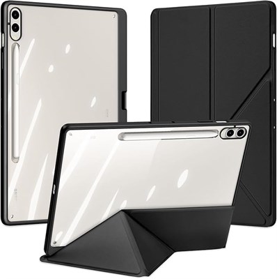 Чехол Gruattreay, совместимый с планшетом Samsung Galaxy Tab S10 Ultra 14,6 дюйма (2024), прозрачный, с тремя сгибами, плоский, съемный, с функцией автоматического перехода в спящий режим и пробуждения (черный) 1000018694