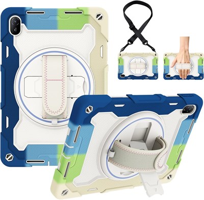 Чехол Arsey для Huawei Matepad SE 11 дюймов (2024) с плечевым ремнем для детей, противоударный чехол из силикона и поликарбоната, вращающаяся складная скрытая подставка, цвет: синий 1000018712