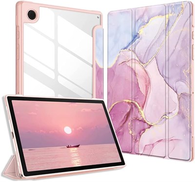 Совместимый чехол для Samsung Galaxy Tab A8, гибридный тонкий чехол для модели 10,5 дюйма 2022 года (SM-X200, X205, X207), ударопрочный чехол с прозрачной задней панелью, функция автоматического включения и выключения (блестящий мрамор) 1000018729