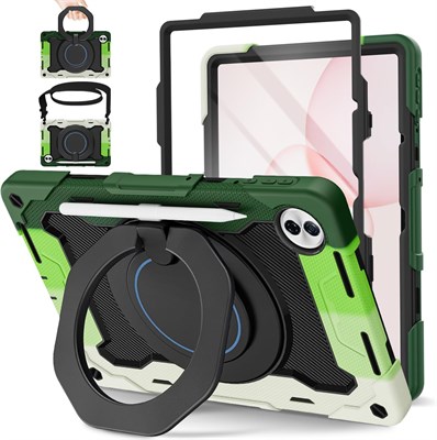 Чехол ROISKIN для планшета Honor Pad 10 (12,1 дюйма, 2025) с защитой экрана, вращающейся на 360° подставкой, плечевым ремнем, прочный ударопрочный детский чехол с держателем для карандашей, черно-зеленый 1000018754
