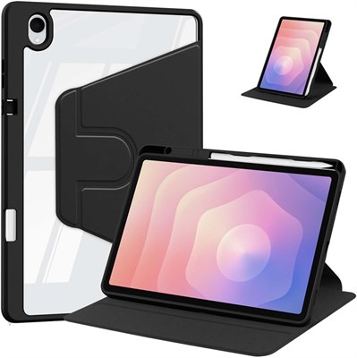 Чехол Lukione для планшета Samsung Galaxy Tab S11 (2025) 11 дюймов, кожаный, с держателем для карандаша, вращающийся на 360°, прозрачный акриловый чехол (черный) 1000018769