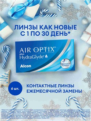 Контактные линзы ALCON AIR OPTIX plus HydraGlyde (6 штук) с радиусом кривизны 8,6 и оптической силой -6,50. 1000020272