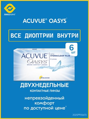 Шестерка двухнедельных контактных линз Acuvue Oasys с показателем радиуса кривизны 8.4 и диоптрией -1.75. 1000020335