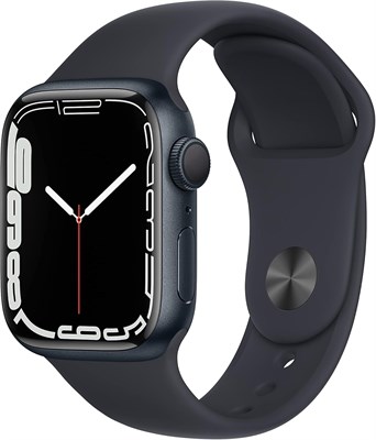 Смарт-часы Apple Watch Series 7 (GPS, 41 мм) — корпус из алюминия цвета «Полуночный» с ремешком Midnight Sport — стандартный размер. Фитнес-трекер, приложения для измерения уровня кислорода в крови и ЭКГ, постоянно включенный дисплей Retina, водонепроница 1000020438