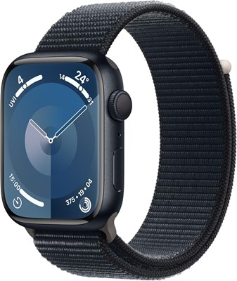 Смарт-часы Apple Watch Series 9 [GPS 41 мм] с алюминиевым корпусом Midnight и спортивным ремешком Midnight Sport Loop, один размер. Фитнес-трекер, приложения для измерения уровня кислорода в крови и ЭКГ, постоянно включенный дисплей Retina, водонепроницае 1000020441