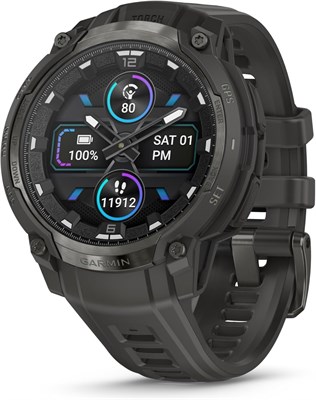 Garmin Instinct® Crossover AMOLED, прочные гибридные GPS-смарт-часы с аналоговыми стрелками и ярким AMOLED-дисплеем, цвет угольно-черный, с угольно-черным силиконовым ремешком. 1000020487