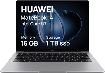 HUAWEI Matebook 14, 14,2-дюймовый OLED-дисплей с разрешением 2,8K, сенсорным управлением и возможностью ввода текста, ультратонкий дизайн, процессор Intel Core Ultra U7, 19 часов непрерывного воспроизведения видео, 16 ГБ + 1 ТБ памяти, Windows 11 Home, цв 1000020555