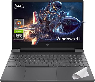 Ноутбук для игр HP Victus (обновленный) с диагональю 15,6 дюйма и частотой обновления 144 Гц, разрешением Full HD, процессором AMD Ryzen 7 7445HS, графическим ускорителем NVIDIA GeForce RTX 4050, операционной системой Windows 11, программой Copilot и допо 1000020559