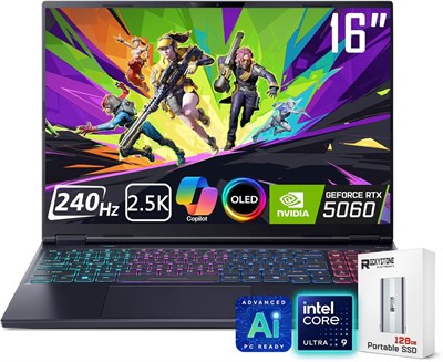 Игровой ноутбук Acer Predator Helios Neo 16S AI, 240 Гц 2.5K OLED, Intel Core Ultra 9 275HX, NVIDIA GeForce RTX 5060, жидкостное охлаждение, черный, Windows 11 Home (Win 11 Pro, 32 ГБ ОЗУ | 1 ТБ SSD) 1000020589