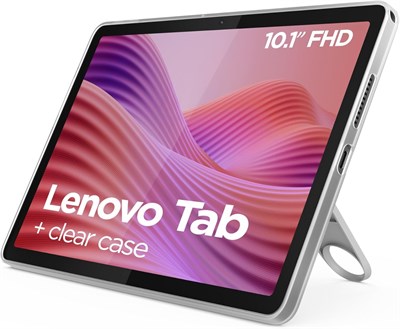 Планшет Lenovo Tab с прозрачным чехлом, 10,1-дюймовый сенсорный дисплей WUXGA (1920x1200) с яркостью 400 нит, защитой от отпечатков пальцев, процессором MediaTek Helio G85, 4 ГБ оперативной памяти, 128 ГБ встроенной памяти, Android 14, цвет Luna Grey - [Z 1000020779