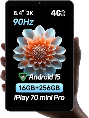 Планшет ALLDOCUBE iPlay 70 Mini Pro Android 15, 8,4 дюйма, 16 ГБ + 256 ГБ, 6050 мАч, дисплей 1920x1200 90 Гц, MediaTek MT8791, мини-планшет с двумя динамиками, 4G LTE/WiFi 6/GPS/SIM/Face ID/OTG [2025] 1000020797