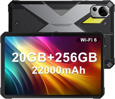 FOSSiBOT DT2 Небьющийся планшет 10,4 дюйма FHD 2K IPS, 20 ГБ + 256 ГБ, аккумулятор 66 Вт 22000 мАч, прочный, водонепроницаемый, IP68/IP69K, две SIM-карты, 4G, 64-мегапиксельная камера, WiFi6/GPS/OTG (синий) (черный) 1000020979