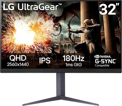 Игровой монитор LG Ultragear 32" QHD (2560x1440), 180 Гц, 1 мс, IPS, DisplayHDR 400, совместимость с NVIDIA G-SYNC, AMD FreeSync, VESA Adaptive Sync, HDR10, регулируемая по высоте и наклону подставка, HDMI, DisplayPort, черный 1000021567
