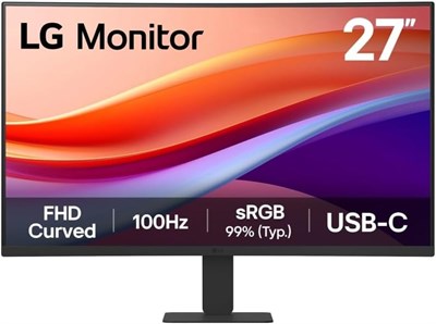 LG 27U421AB 27-дюймовый изогнутый VA-монитор с разрешением Full HD (1920x1080), частотой обновления 100 Гц, временем отклика 5 мс, поддержкой HDR10, разъемами USB-C (15 Вт PD) + HDMI, безрамочным дизайном с трех сторон, регулируемым наклоном. 1000021571